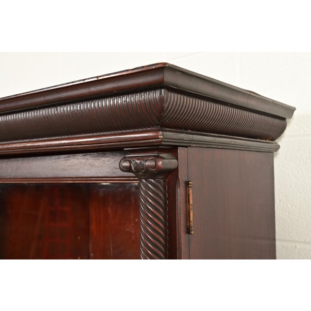 Brown R. J. Horner Style American Empire Carved Mahogany Glass Front Triple Bookcase Cabinet, Circa 1890s For Sale - Image 8 of 13