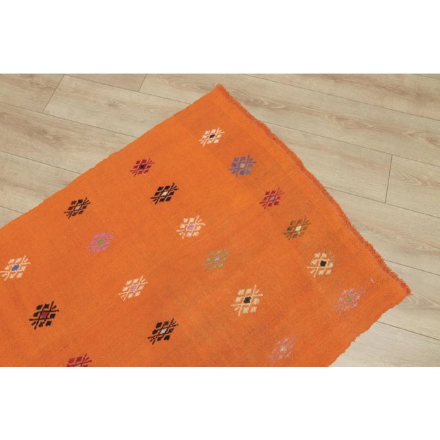 Textile 1960s Traditional Hand Knotted Orange Floral Kilim Rug For Sale - Image 7 of 13