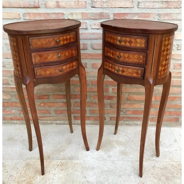 Pair of French Louis XV Style Nightstands with Three Drawers, 1940s For Sale - Image 10 of 15