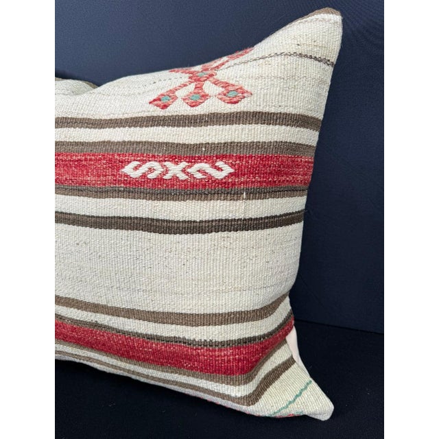 Contemporary Turkish Hemp Pillow Cushion Natural Beige Red Pillow Cushion Cover 20"x20" For Sale - Image 3 of 4
