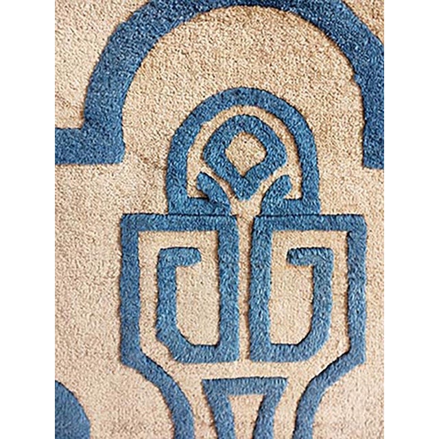 1920s Chinese Art Deco Rug ( 3' x 5' - 91 x 152) Antique Geometric Medallion Wool Hand Knotted Pile Ivory Beige Cream...