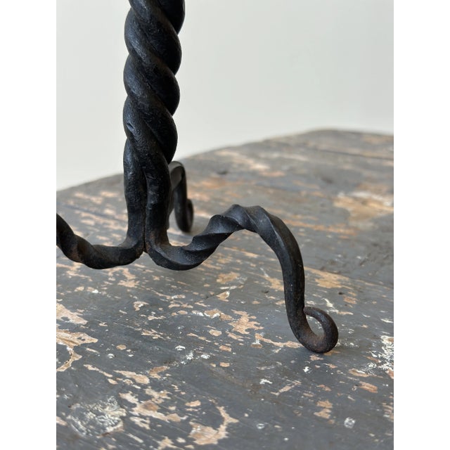 Vintage Wrought Iron Twisted Tripod Candelabra, Circa Early-Mid 20th Century For Sale - Image 9 of 16