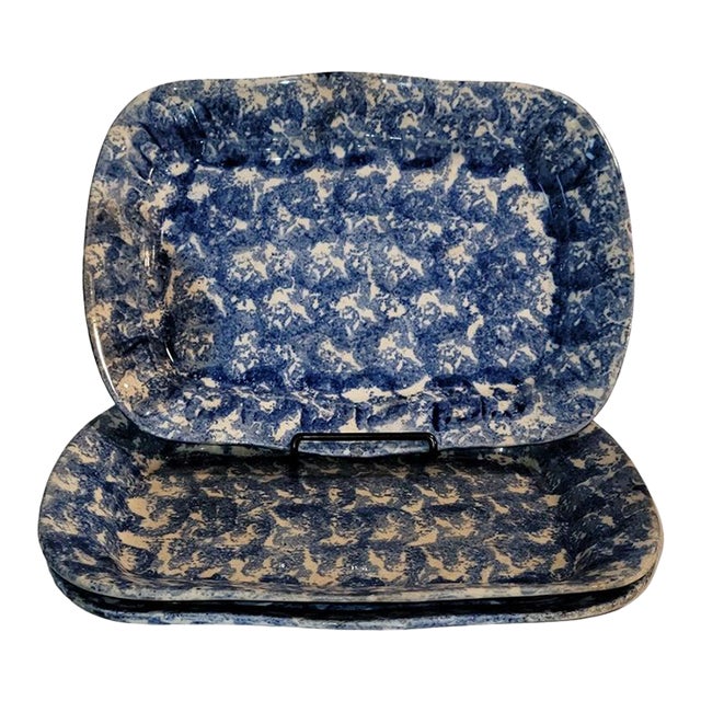 Mid 20th Century Collection of Three Sponge Ware Serving Platters -3 For Sale