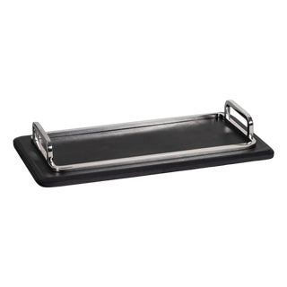 Greyson Leather Rectangle Tray Small, Polished Nickel For Sale