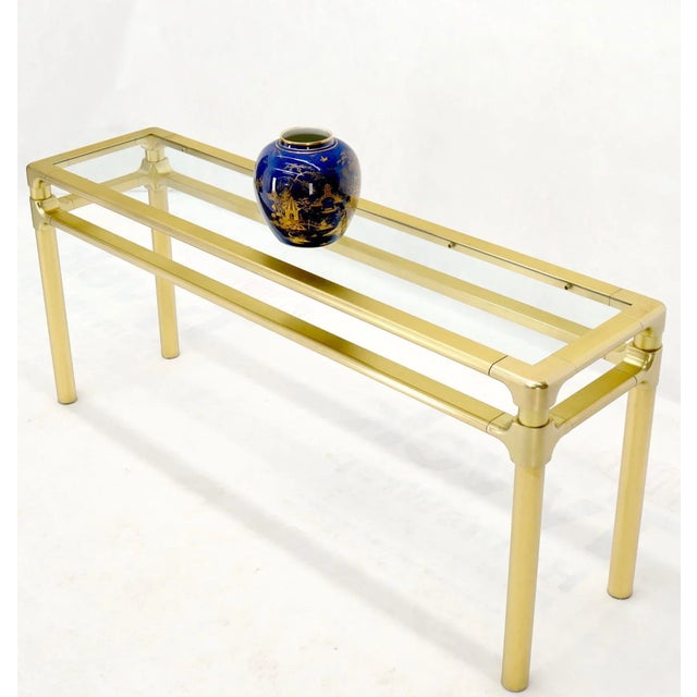 Mastercraft Solid Brass Profile Base Glass Top Mid-Century Modern Console Sofa Table For Sale - Image 4 of 13
