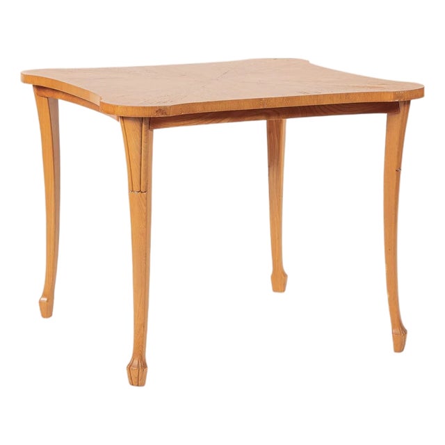 Vintage Art Deco Swedish Square Beech Scalloped Table 1940s For Sale