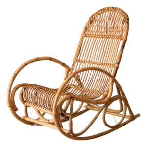 Vintage Sculptural Franco Albini Style High Back Bamboo Rocking Chair