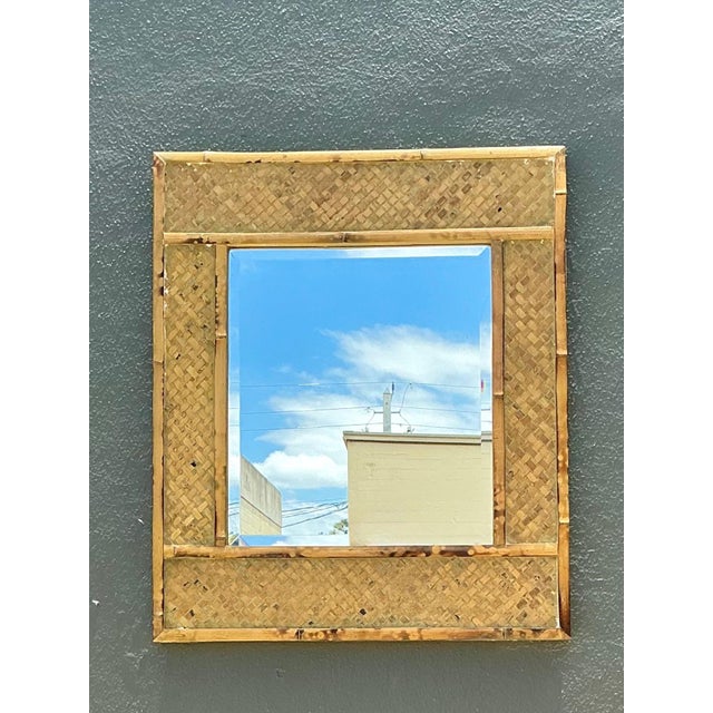 Late 20th Century Vintage Woven Bamboo Wall Mirror For Sale - Image 5 of 14