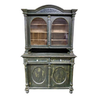 Antique Swedish Gustavian Style Painted Pine Two-Piece Hutch Cabinet For Sale