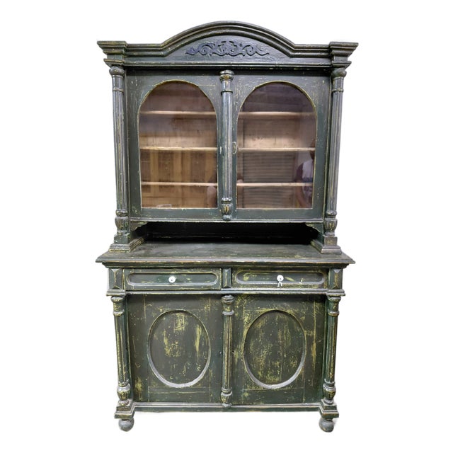 Antique Swedish Gustavian Style Painted Pine Two-Piece Hutch Cabinet For Sale