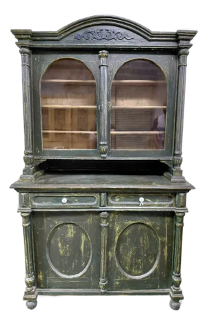 Antique Swedish Gustavian Style Painted Pine Two-Piece Hutch Cabinet