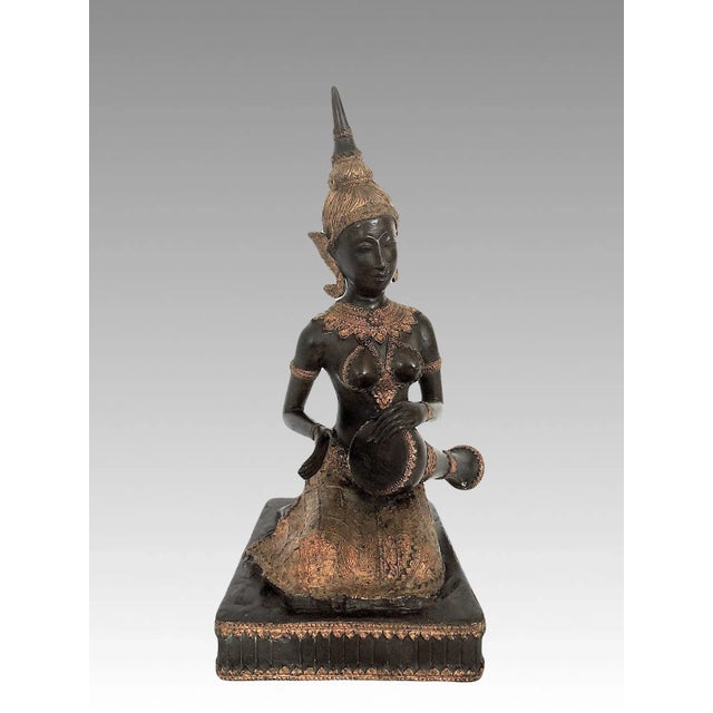 Vintage Thai Bronze & Gilt Female Figure, the Klong Yao Musician Statue / Sculpture For Sale In Tampa - Image 6 of 13