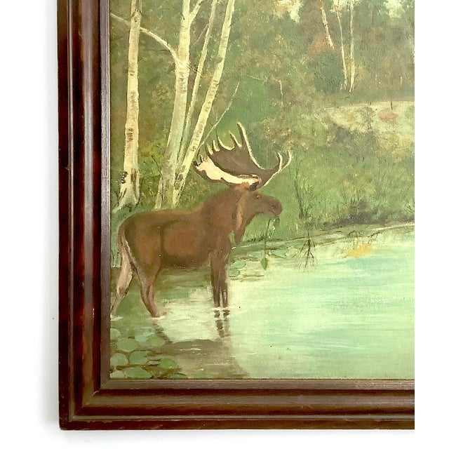 Circa 1940s Moose Oil Painting For Sale - Image 4 of 7