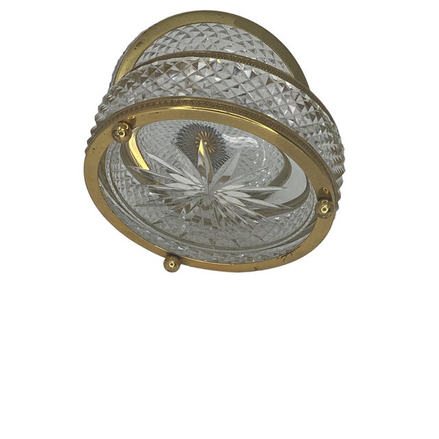 French Round Bronze Mounted Cut Crystal Box. Top lifts off with the aid of a bronze finial. The box sits in a bronze frame...