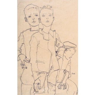 Schiele Lithograph 8 Group of Three Boys 1968 Reproduction For Sale