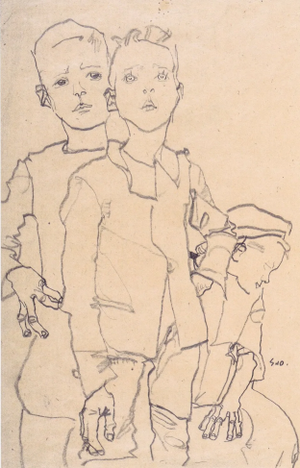 Schiele Lithograph 8 Group of Three Boys 1968 Reproduction