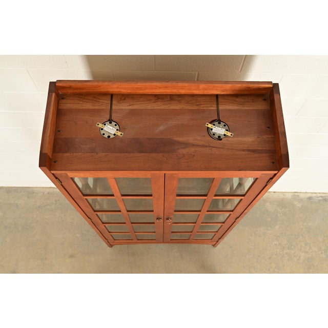 Stickley Mission Arts and Crafts Cherry Wood Lighted Bookcase Cabinet or Display Cabinet For Sale - Image 11 of 16