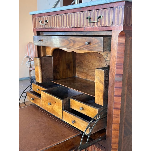 Wood 19th Century Empire Drop-Front Oak Secretary Desk or Abattant, Chest France For Sale - Image 7 of 18