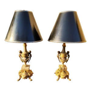 Vintage Italian Brevettato Gilt Bronze and Marble Table Cherubs Table Lamps -- a Pair