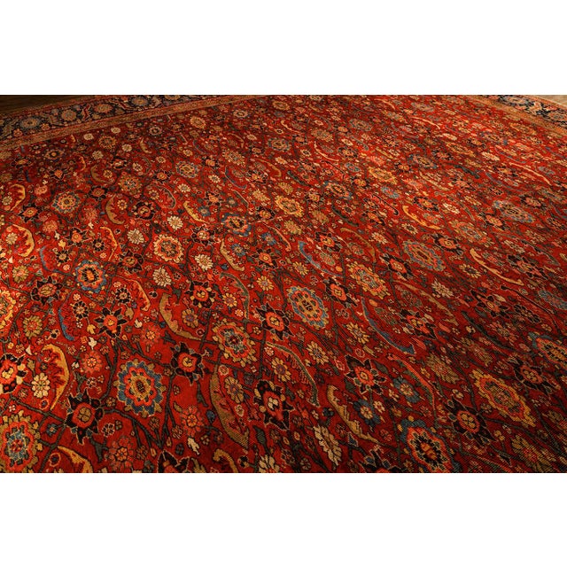 Red 1890s Antique Red Ground Overscale Botanical Knotted Wool Persian Sultanabad Rug For Sale - Image 8 of 9