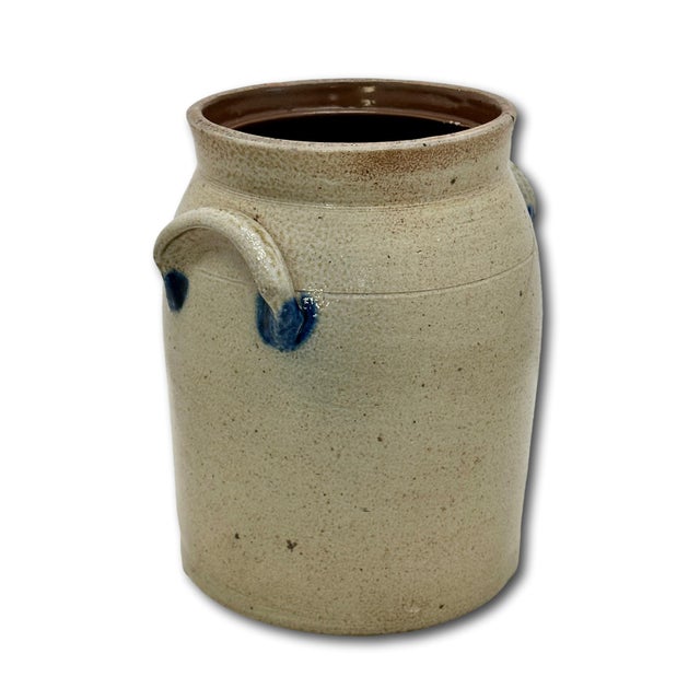 Small 1 Gallon Size Blue Decorated Antique American Stoneware Butter Churn Crock by Cowden & Wilcox Harrisburg Pennsylvania For Sale - Image 14 of 18