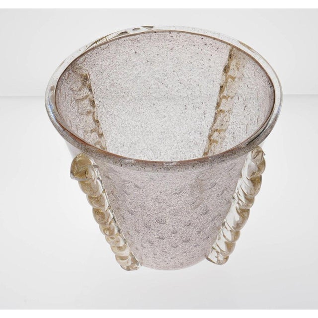 This exceptionally sized Pulegoso glass vase features four vertical Morise applications with 24K gold leaf inlays. The...