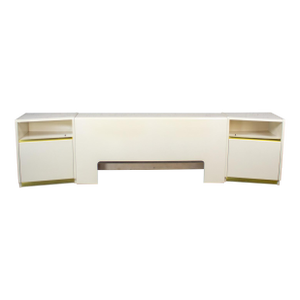 1990’s Modern to Postmodern Lane Furniture Queen Size Bed Headboard W/Nightstands White Lacquer & Brass