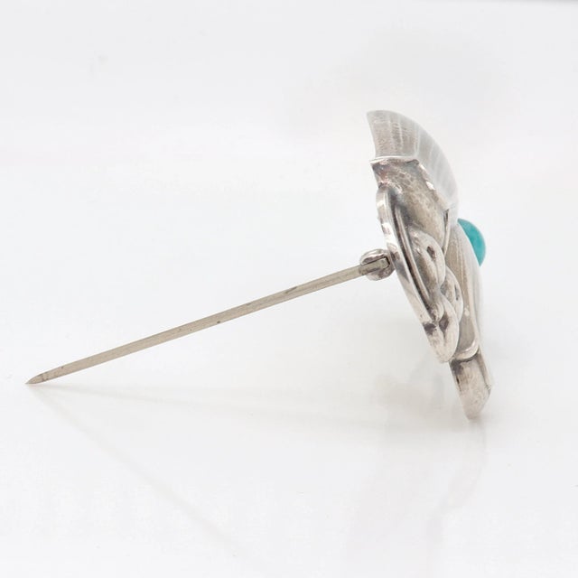 Vintage Georg Jensen Sterling Silver Tulip Brooch No.100b With Amazonite Cabochon For Sale - Image 11 of 12