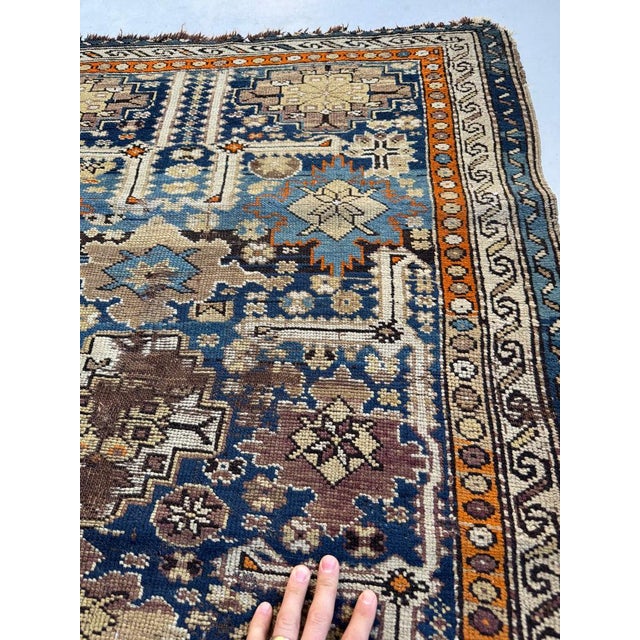 Purple Early 20th Century Caucasian Rug with Purple, Tangerine, & Charcoal Rug 3.6 x 5 For Sale - Image 8 of 8