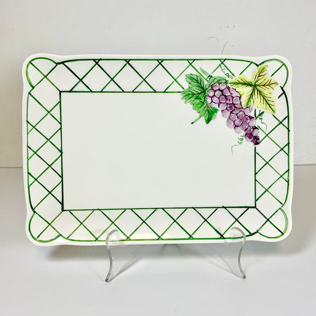 Ceramic 1984 Vintage Boho Chic Hollywood Regency Grape Cluster Ceramic Serving Tray or Platter. For Sale - Image 7 of 14