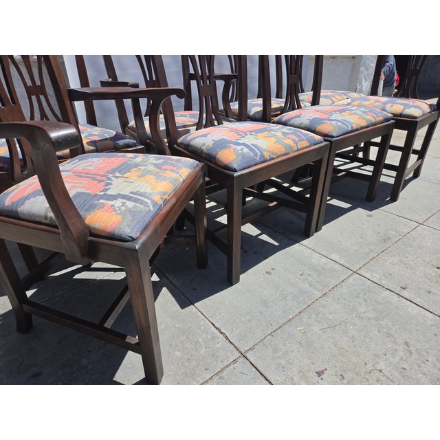 Antique 1920s Chippendale Hand Carved Georgian Style Chairs Set of Eight Brown Mahogany For Sale - Image 4 of 11