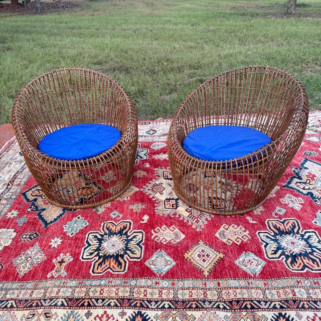 Plastic Contemporary Resin Wicker Franco Albini Style Chairs- A Pair For Sale - Image 7 of 12