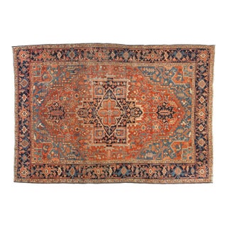 1920s Antique Persian Heriz Medallion Wool Carpet For Sale