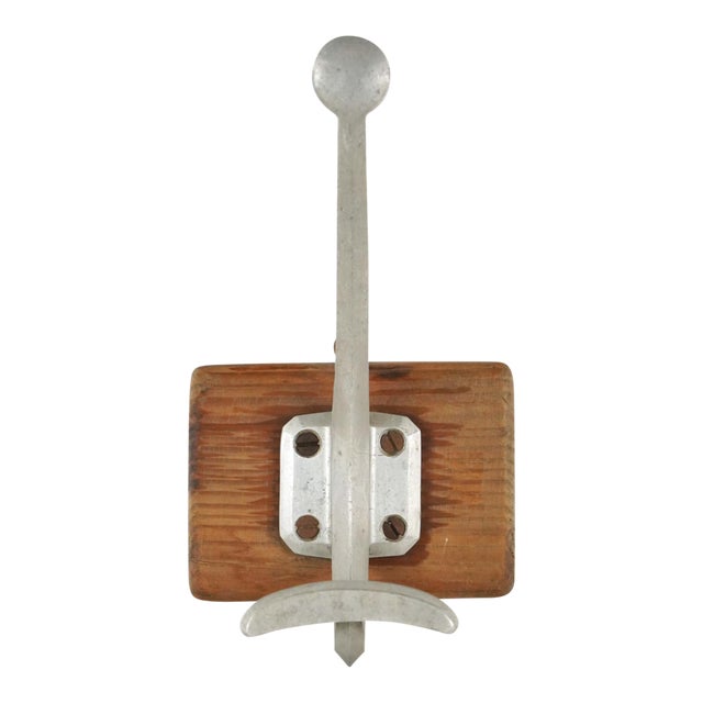 Vintage European Wood & Aluminum Wall Hook For Sale