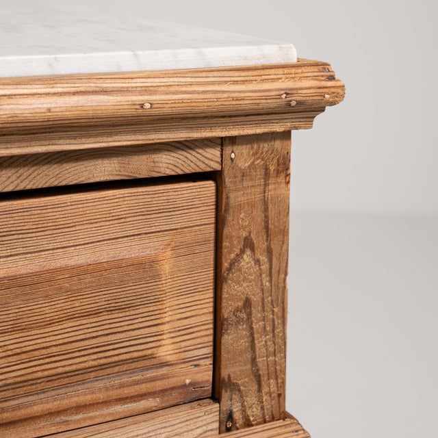 Brown Oak Side Table with Marble Top, Antique, France, Early 20th Century For Sale - Image 8 of 14