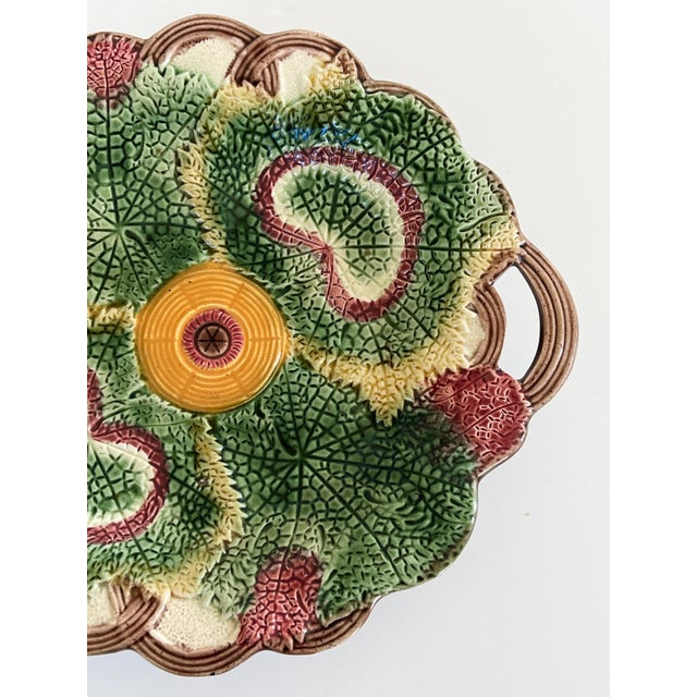 Late 19th Century Antique 19th C Majolica Scalloped Begonia Leaves and Floral Compote C1870s For Sale - Image 5 of 7