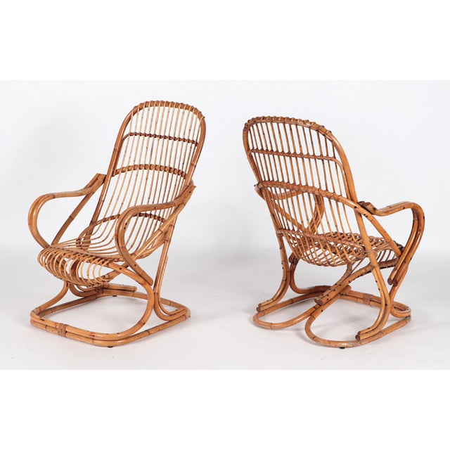 Italian Mid-Century Modern Rattan Lounge Arm Chairs - a Pair For Sale - Image 9 of 9