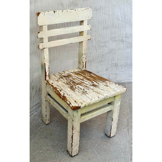 Off-white Charming Antique Gustavian Child’s Wooden Chair With Chippy Paint Finish & Rustic Vibe, Dating From Early 20th Century For Sale - Image 8 of 12