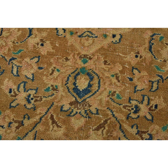 1980s Kashan Rug 9'7'' X 12'4'' Brown Wool Vintage Distressed Hand-Knotted Carpet For Sale - Image 5 of 15