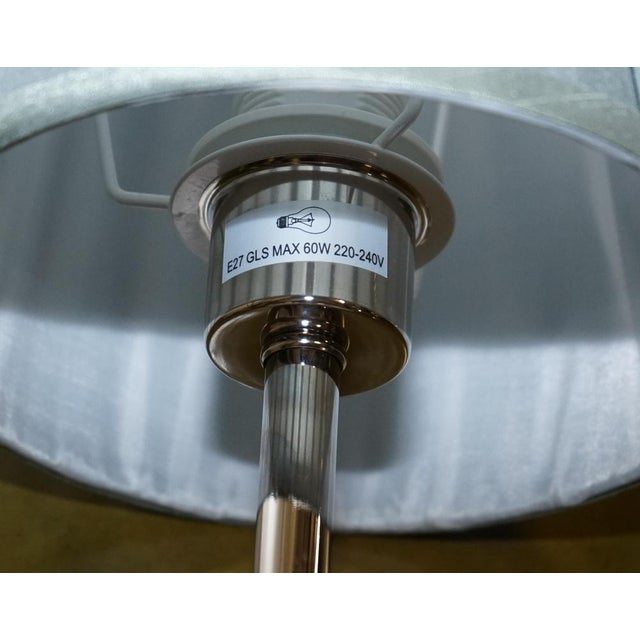 Diamond Glass on Stainless Steel Base Table Lamps with Baby Blue Shades, Set of 2 For Sale - Image 4 of 10