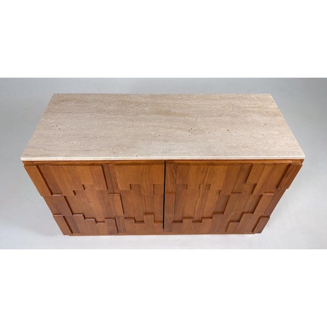 Italian Brutalist Sideboard with Travertine Top For Sale - Image 4 of 7