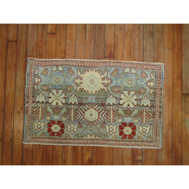 Gray Blue 20th Century Antique Persian Oriental Rug Mat Size Rug For Sale - Image 4 of 6