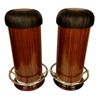 Mid-Century Italian Art Deco Style Rosewood Bar Stools, 1970s, Set of 2 For Sale