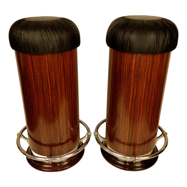 Mid-Century Italian Art Deco Style Rosewood Bar Stools, 1970s, Set of 2 For Sale