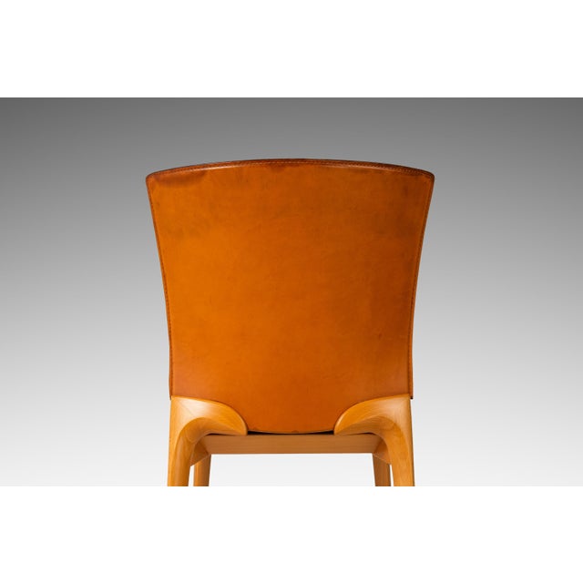 Brown Set of Four (4) Patinaed Italian Scadinavian Modern 'Cos' Dining Chairs in Beech & Leather by Josep Lluscà for Cassina, Italy, C. 1990s For Sale - Image 8 of 18