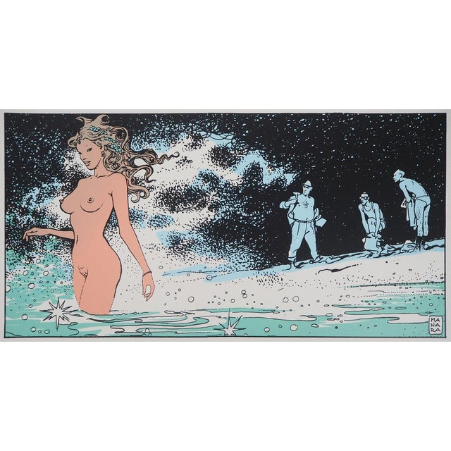 Milo MANARA (1945-) Mermaid in the waves Original color silkscreen print Signed in the plate On thick paper, 50 x 70 cm...