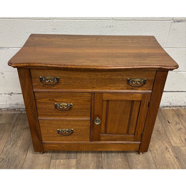 Vintage Tiger Oak Washstand Dry Sink Commode For Sale In Kansas City - Image 6 of 11