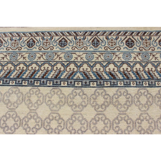 Blue Contemporary Khotan With Geometric Design in Blue, Brown & Cream Colors 9'8 X 12'11 For Sale - Image 8 of 13