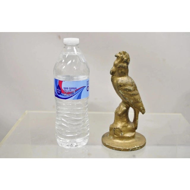 Antique Art Deco Cast Iron Gold Painted 7" Cockatoo Parrot Figurine Doorstop. Circa Early 20th Century. Measurements: 7" H...