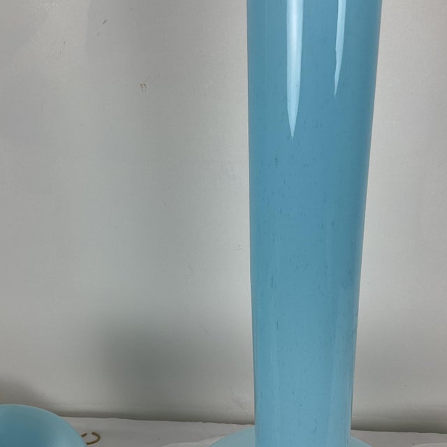 Mid-Century Modern Rare Vinatge Blue Murano Glass Lamp Pair For Sale - Image 3 of 10